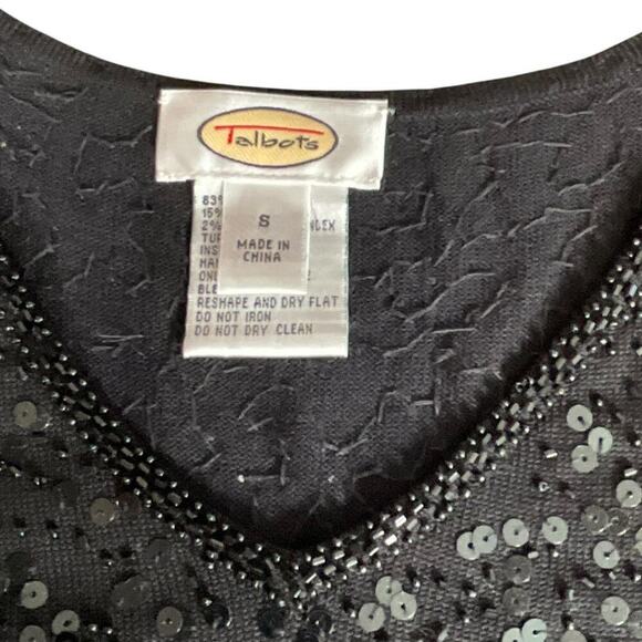 Vintage Talbots Black Sequin Sleeveless Black Top Size Small Silk Blend Night Ou - Picture 4 of 10